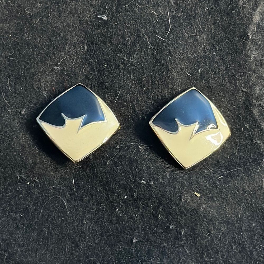 Black & White Retro Square Clip-On Earrings Vintage Style Bold Costume Jewelry